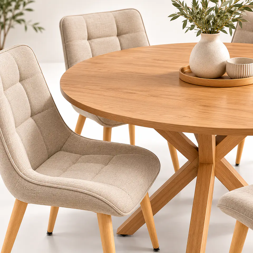Set de Comedor Redondo Ohmioh de Madera + 4 Sillas Milano Top Oak de Lino 6