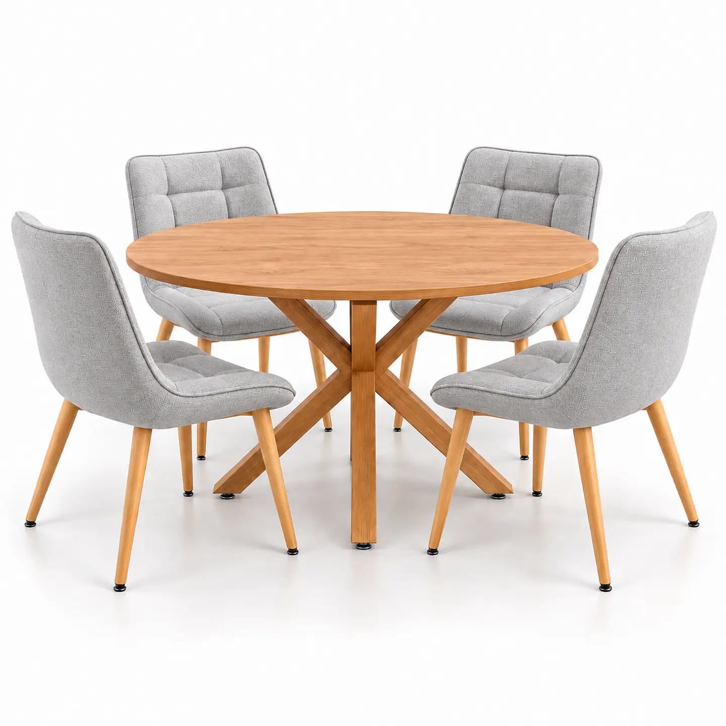 Set de Comedor Redondo Ohmioh de Madera + 4 Sillas Milano Top Oak de Lino 1