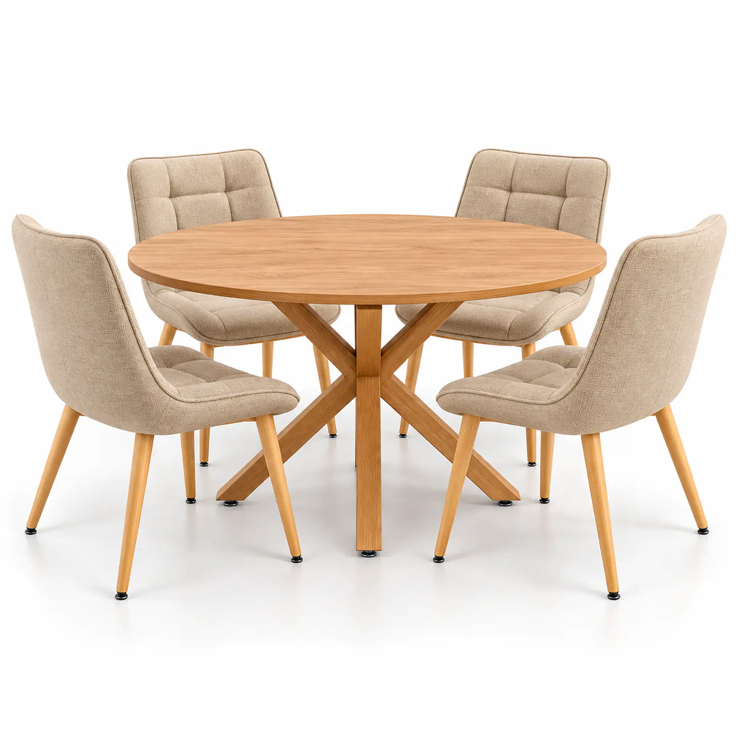Set de Comedor Redondo Ohmioh de Madera + 4 Sillas Milano Top Oak de Lino 2