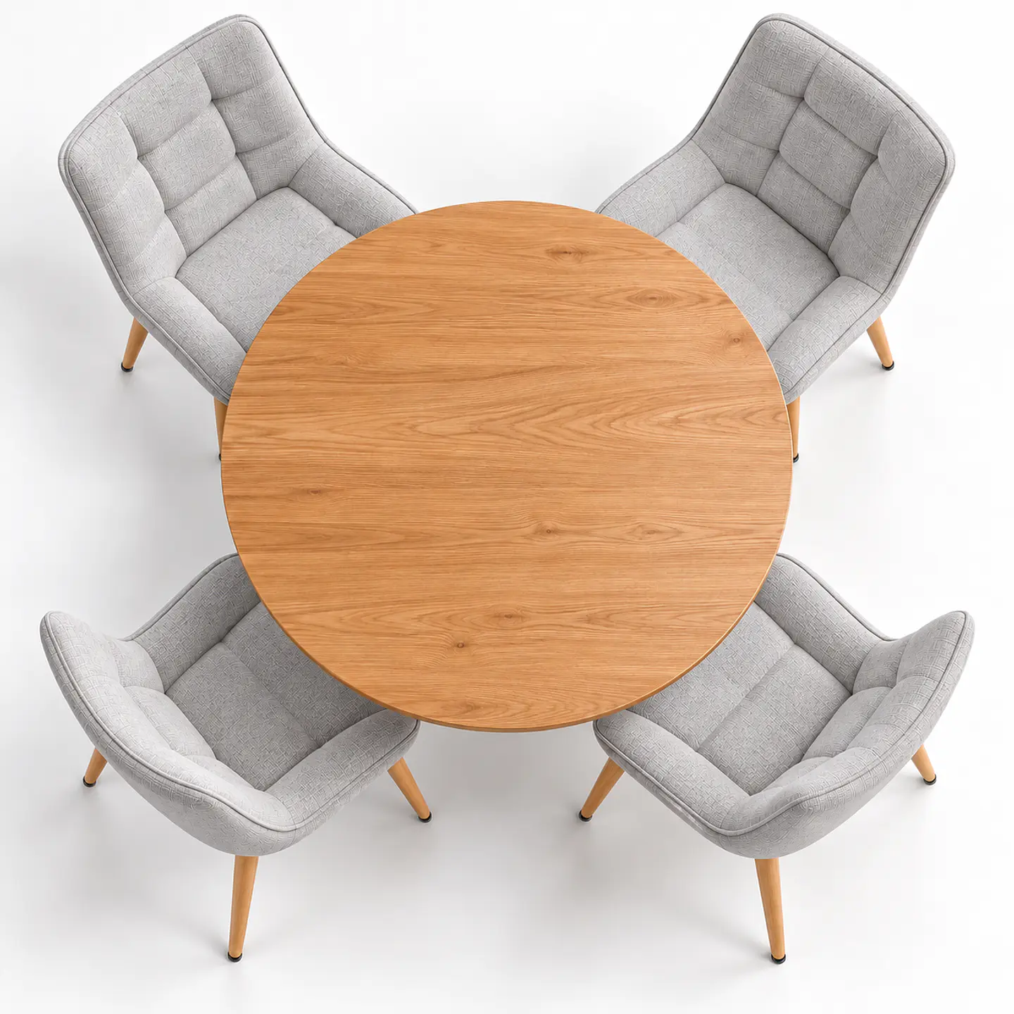 Set de Comedor Redondo Ohmioh de Madera + 4 Sillas Milano Top Oak de Lino 3