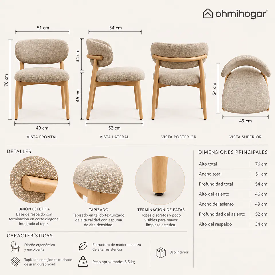 Silla Cesna Top Oak Lino Beige 10