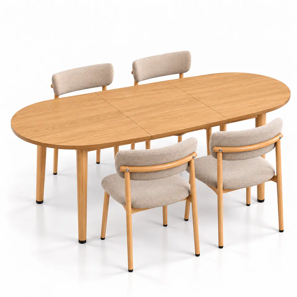 Comedor Extensible Wood 2 en 1 140x80cm a 180x80cm + Sillas Kana Lino Greige 2