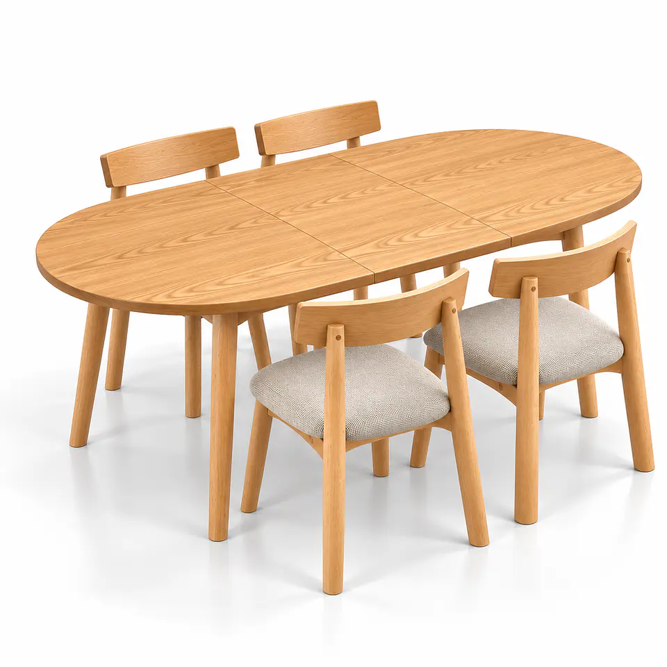 Comedor Extensible Wood 2 en 1 + Sillas Yuan de Madera 2