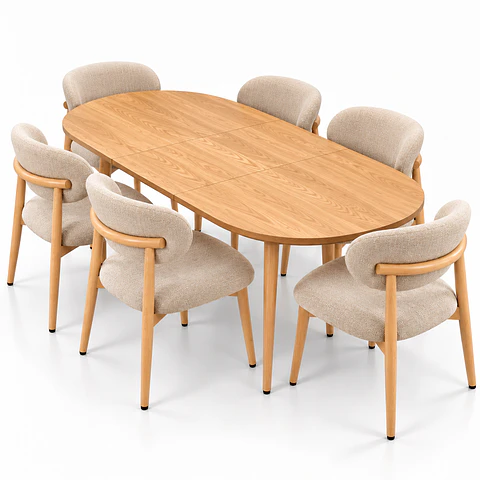 Comedor Extensible Wood 2 en 1 + Sillas Cesna Top Lino Beige Soft Touch
