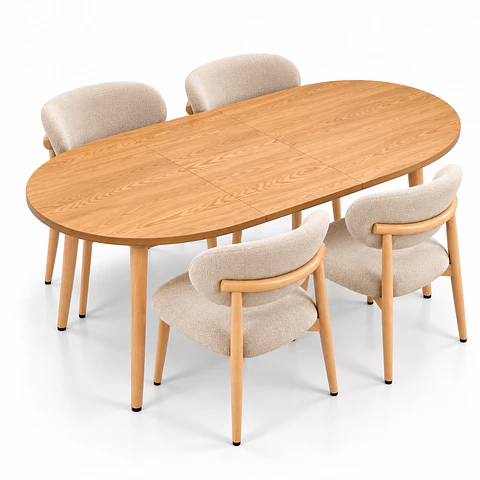 Comedor Extensible Wood 2 en 1 + Sillas Cesna Top Lino Beige Soft Touch
