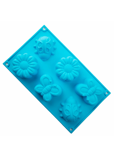Molde de silicón con formas de flores, mariposa y catarina 6 cavidades