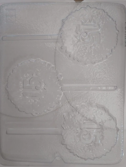  Molde para chocolate paleta medallon 15 a?os 3 cav.