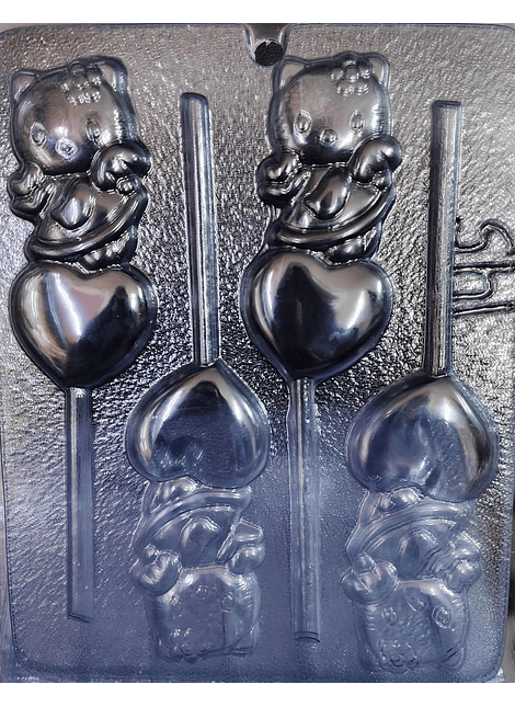  Molde para chocolate paletas kitty corazon 4 cav. AM-145