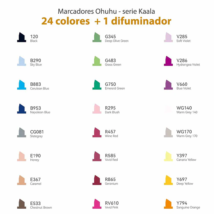 KAALA 24 MARCADORES  DE ALCOHOL TONOS BÁSICOS OHUHU 2
