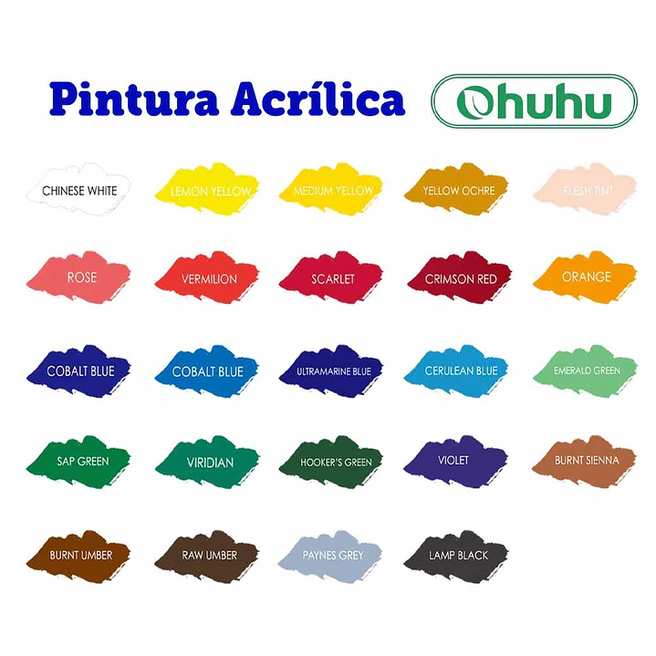PINTURAS ACRÍLICAS SET 24 TUBOS + 6 PINCELES OHUHU  7