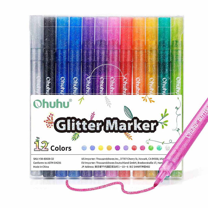 12 MARCADORES GLITTER PUNTA FINA OHUHU 1