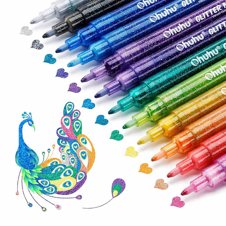 12 MARCADORES GLITTER PUNTA FINA OHUHU 2