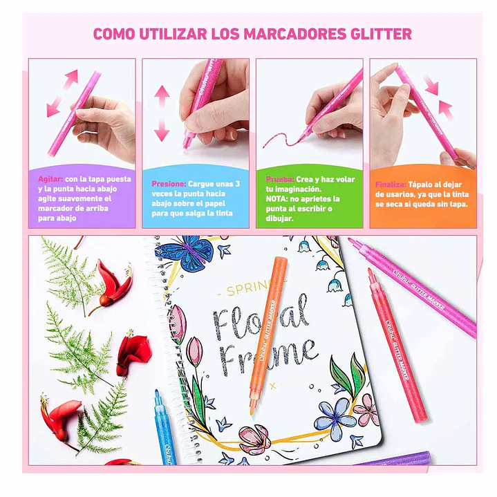 12 MARCADORES GLITTER PUNTA FINA OHUHU 4