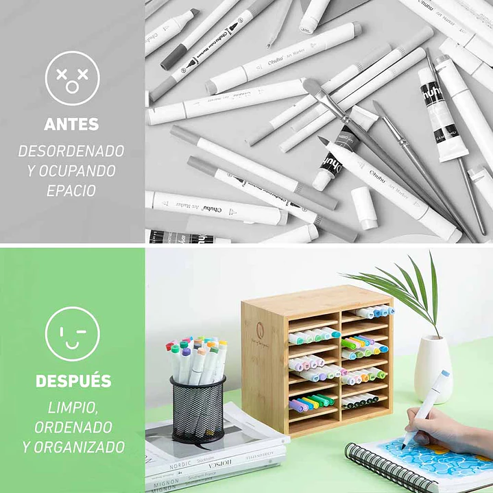 OHUHU ORGANIZADOR DE MARCADORES DE BAMBÚ PARA 126 UNIDADES 6