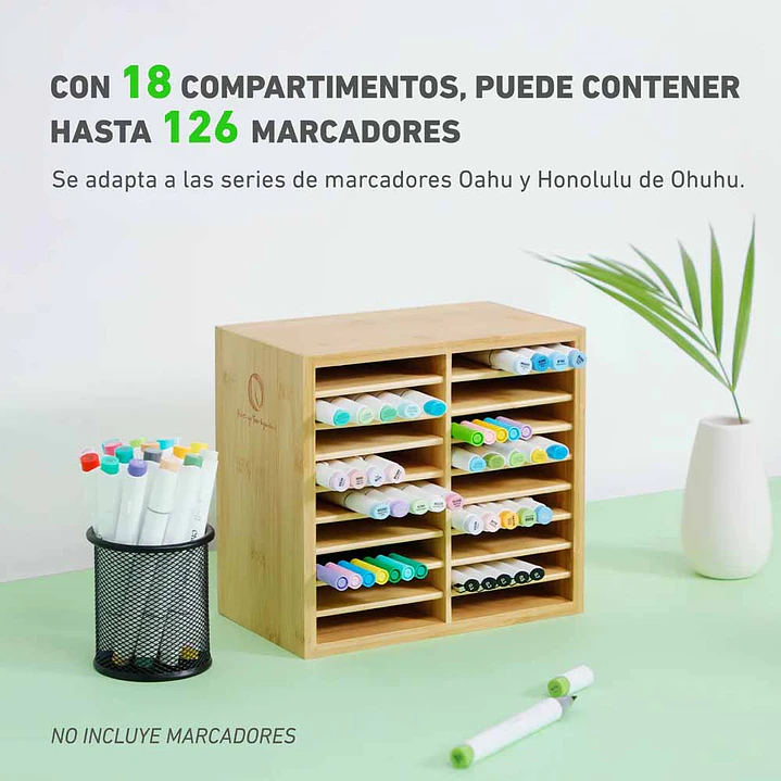 OHUHU ORGANIZADOR DE MARCADORES DE BAMBÚ PARA 126 UNIDADES 7