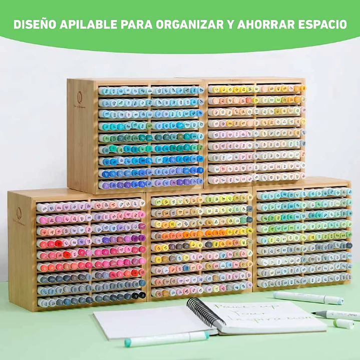 OHUHU ORGANIZADOR DE MARCADORES DE BAMBÚ PARA 126 UNIDADES 5