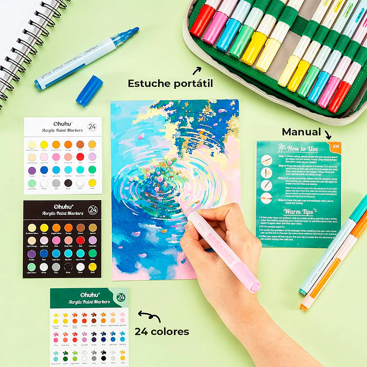 ESTUCHE 48 MARCADORES ACRILICOS 24 COLORES  OHUHU 5