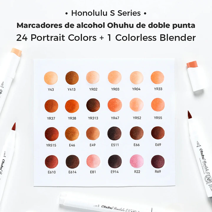 HONOLULU S ESTUCHE 24 MARCADORES ALCOHOL TONOS PIEL OHUHU 5