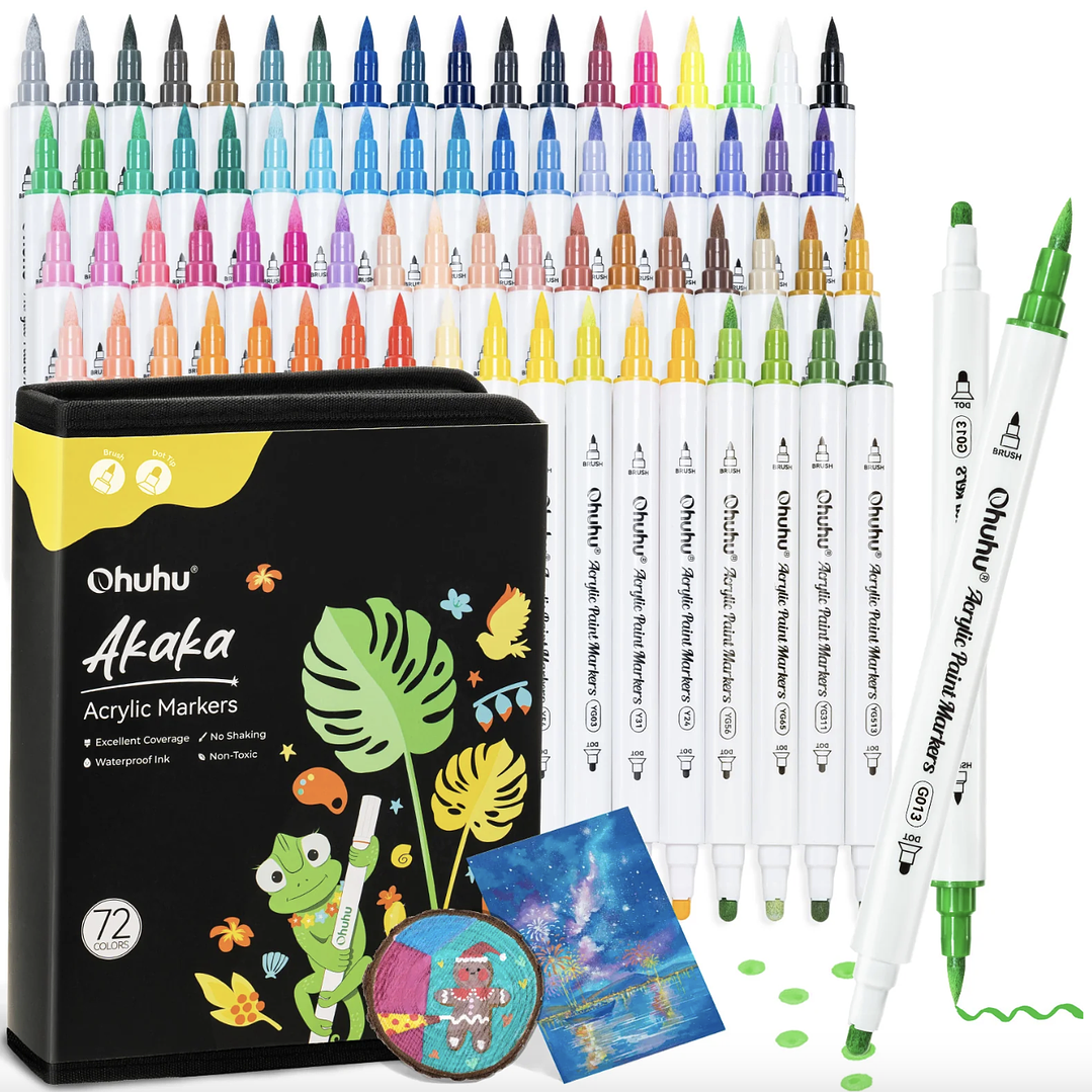 AKAKA ESTUCHE 72 MARCADORES ACRÍLICOS OHUHU Pincel Punto 1