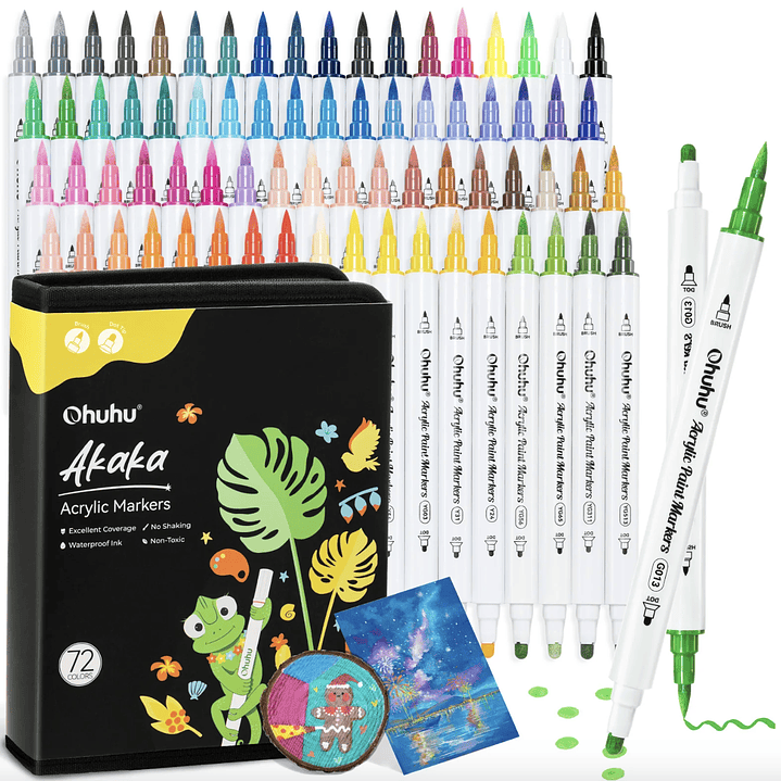 AKAKA ESTUCHE 72 MARCADORES ACRÍLICOS OHUHU Pincel Punto 1