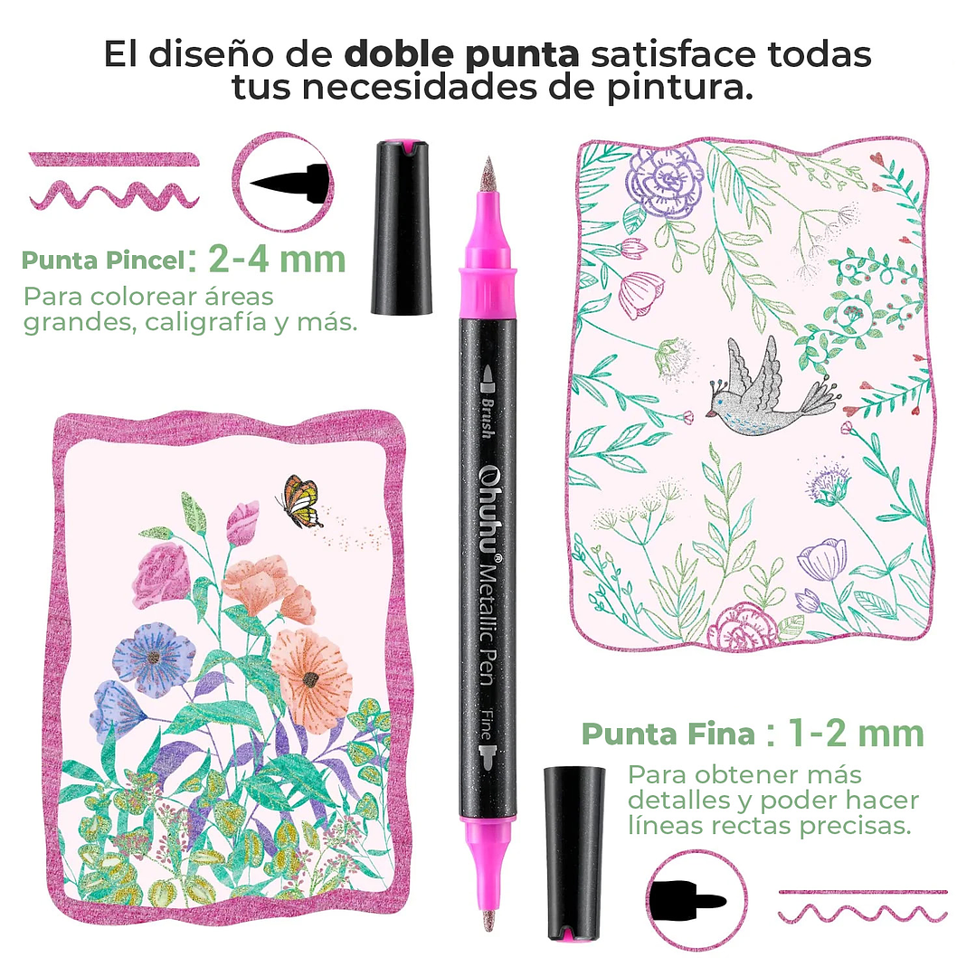 24 Marcadores Base de Agua Metálicos Ohuhu 3