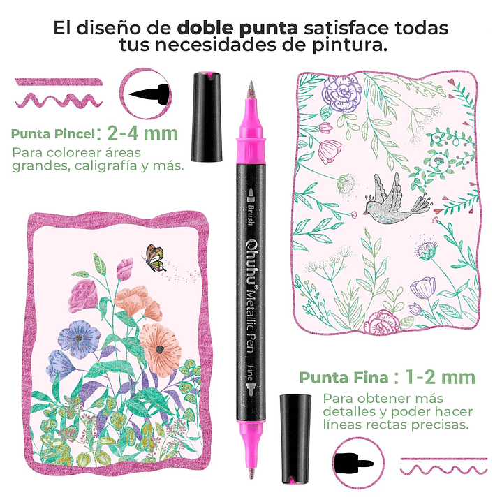 24 Marcadores Base de Agua Metálicos Ohuhu 3