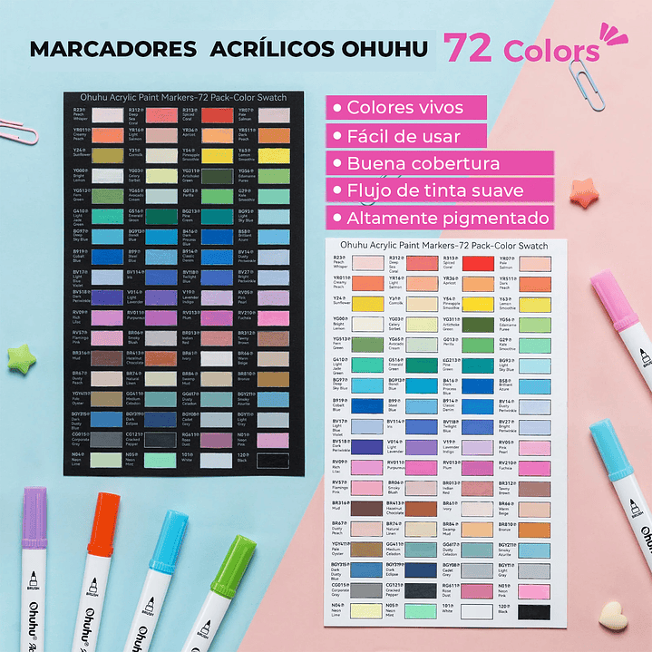 AKAKA ESTUCHE 72 MARCADORES ACRÍLICOS OHUHU Pincel Fina 3