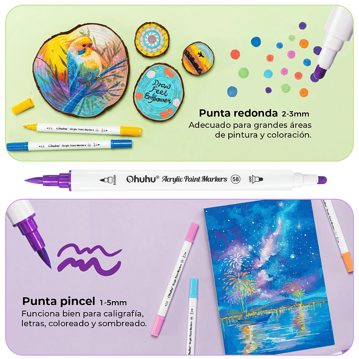 AKAKA ESTUCHE 72 MARCADORES ACRÍLICOS OHUHU Pincel Punto 3