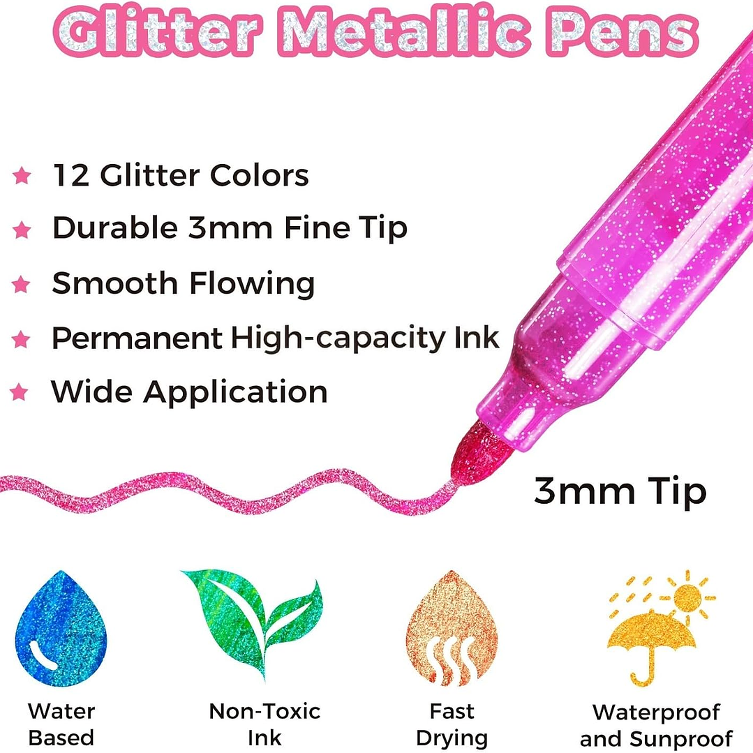  12 MARCADORES GLITTER PUNTA GRUESA OHUHU 3