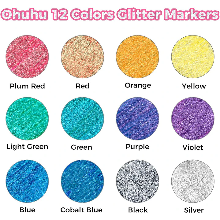  12 MARCADORES GLITTER PUNTA GRUESA OHUHU 4