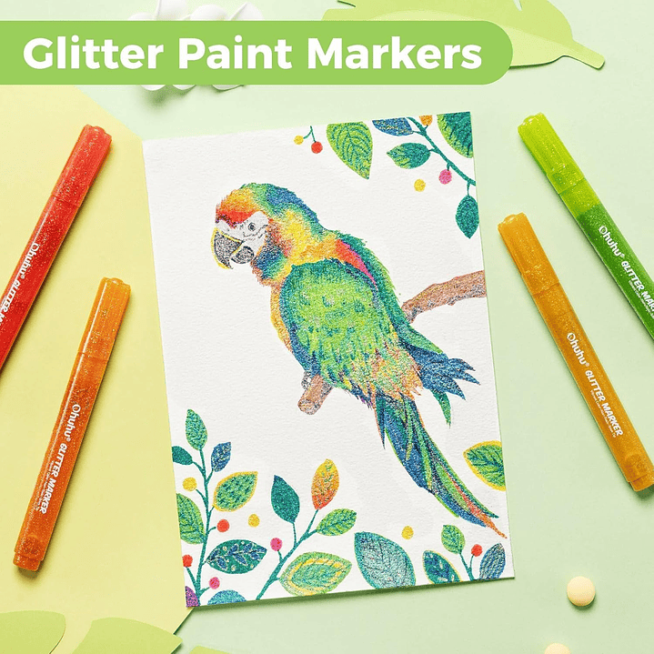  12 MARCADORES GLITTER PUNTA GRUESA OHUHU 5