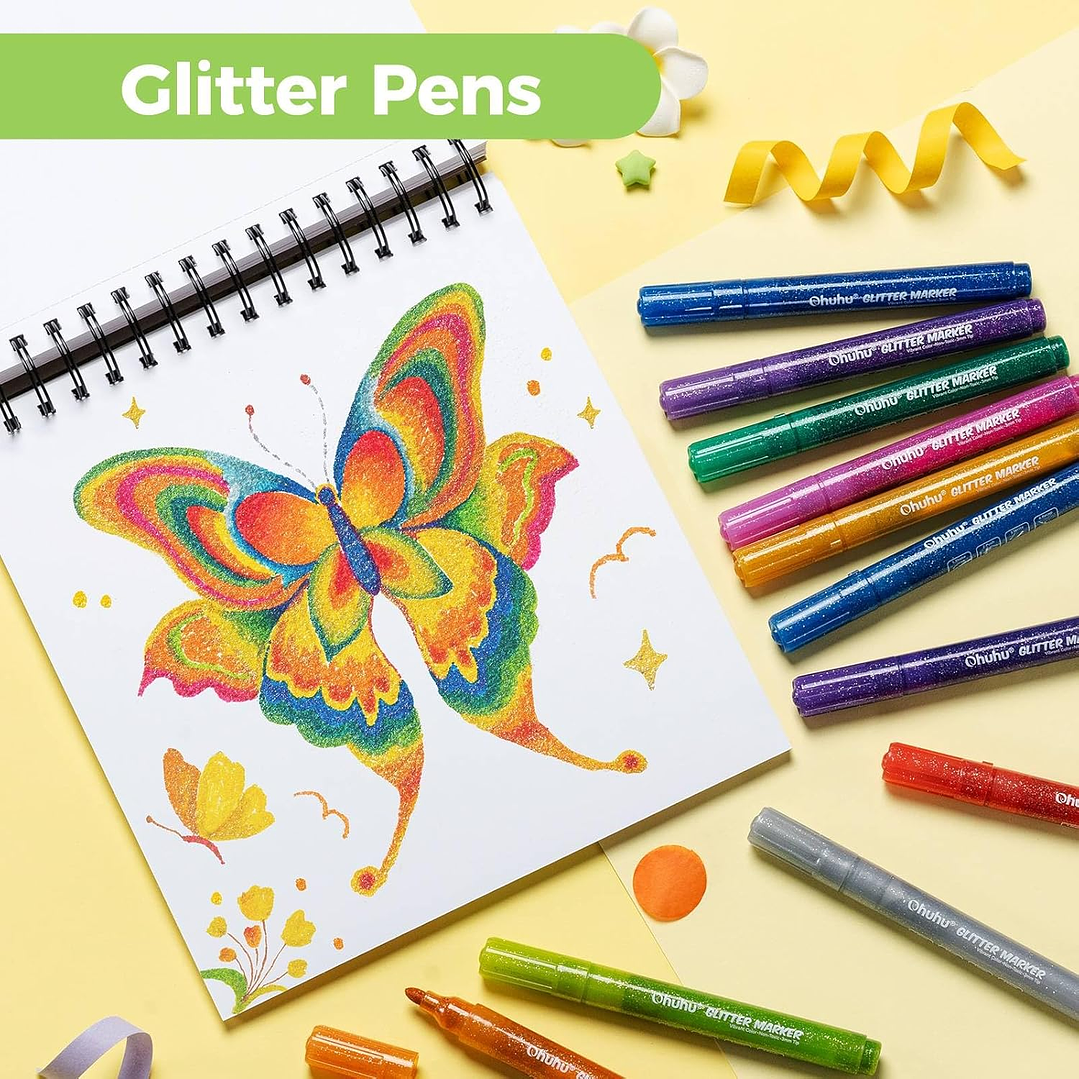  12 MARCADORES GLITTER PUNTA GRUESA OHUHU 6