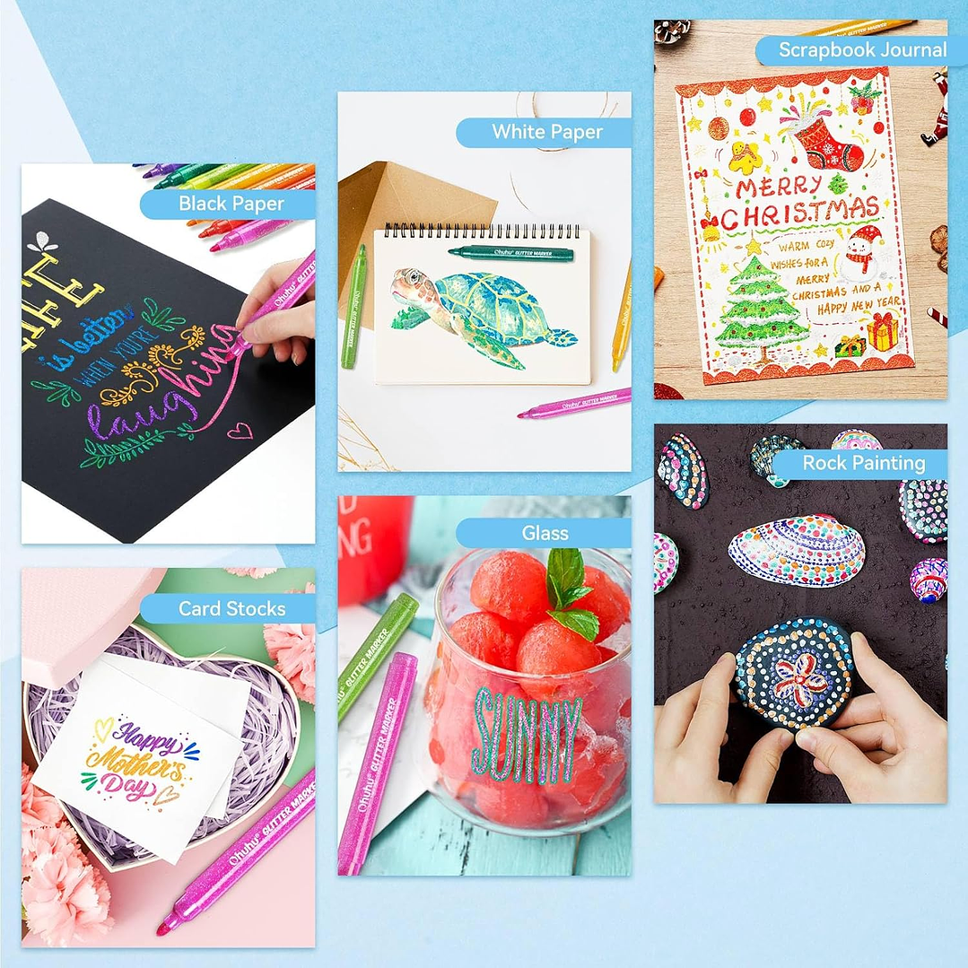  12 MARCADORES GLITTER PUNTA GRUESA OHUHU 7