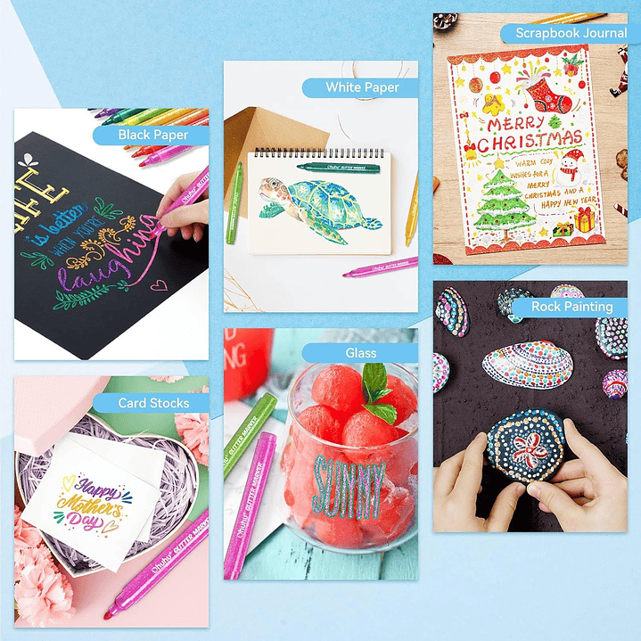  12 MARCADORES GLITTER PUNTA GRUESA OHUHU 7