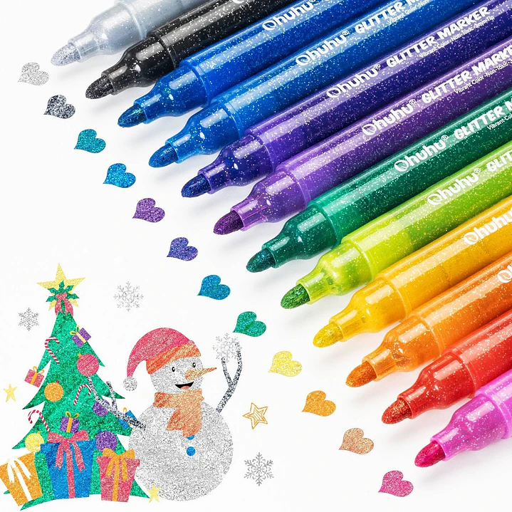  12 MARCADORES GLITTER PUNTA GRUESA OHUHU 2