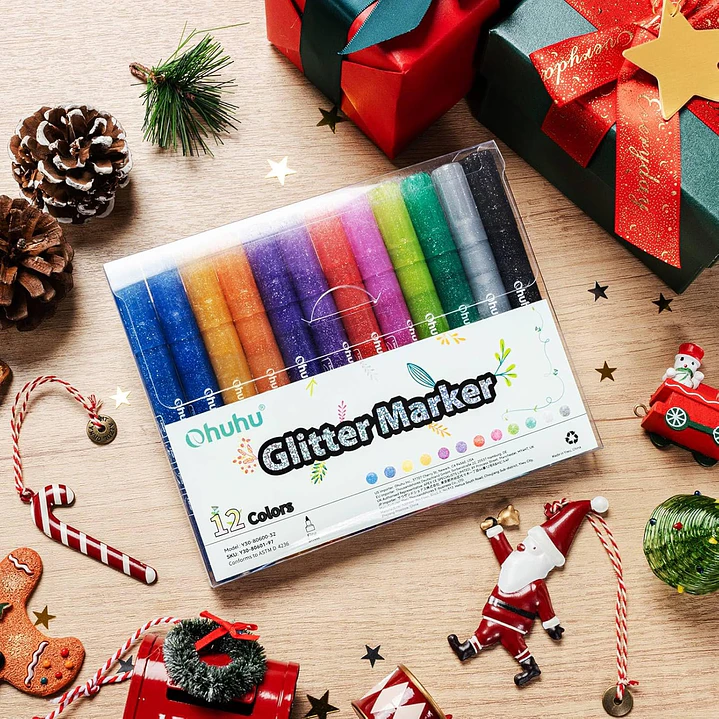  12 MARCADORES GLITTER PUNTA GRUESA OHUHU 1