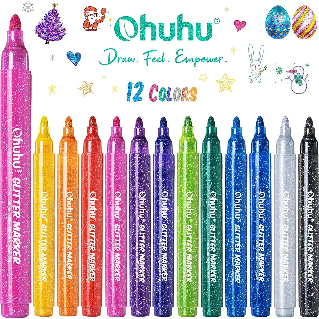  12 MARCADORES GLITTER PUNTA GRUESA OHUHU 8