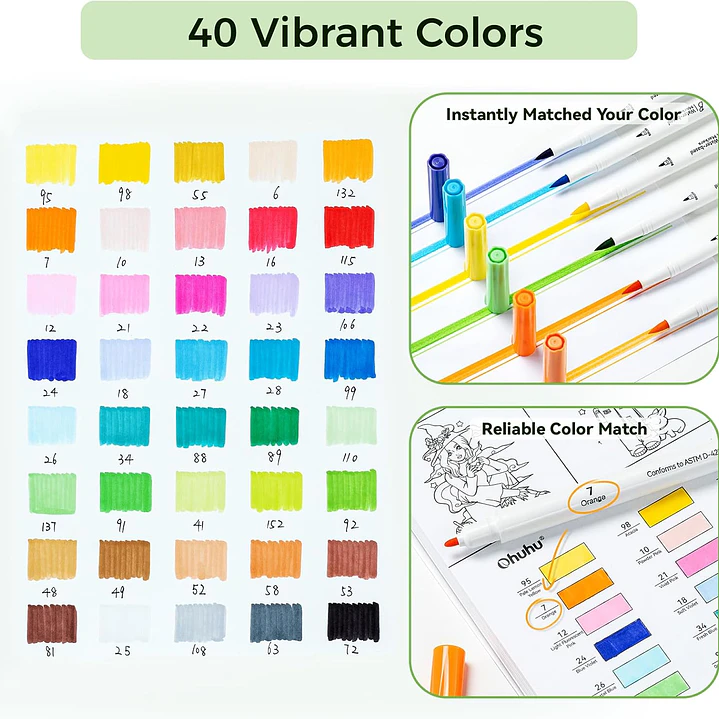 PUPE B 40 Marcadores base Agua + Coloring Book Ohuhu 2