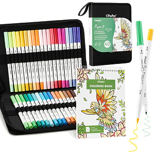 PUPE B 40 Marcadores base Agua + Coloring Book Ohuhu