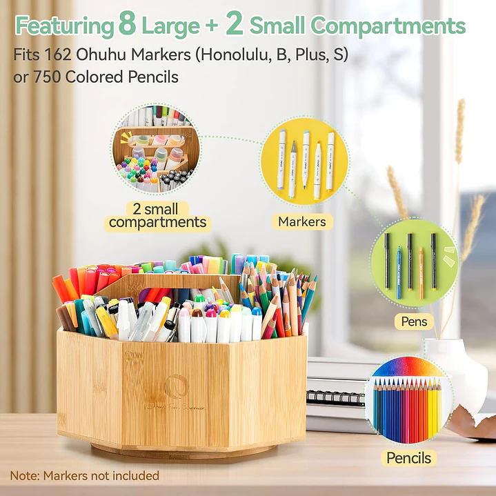 Organizador giratorio  360° Bambú de marcadores Honolulu & B Ohuhu 5