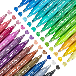 24 Marcadores Glitter Tinta Acrílica Punta Gruesa Ohuhu 
