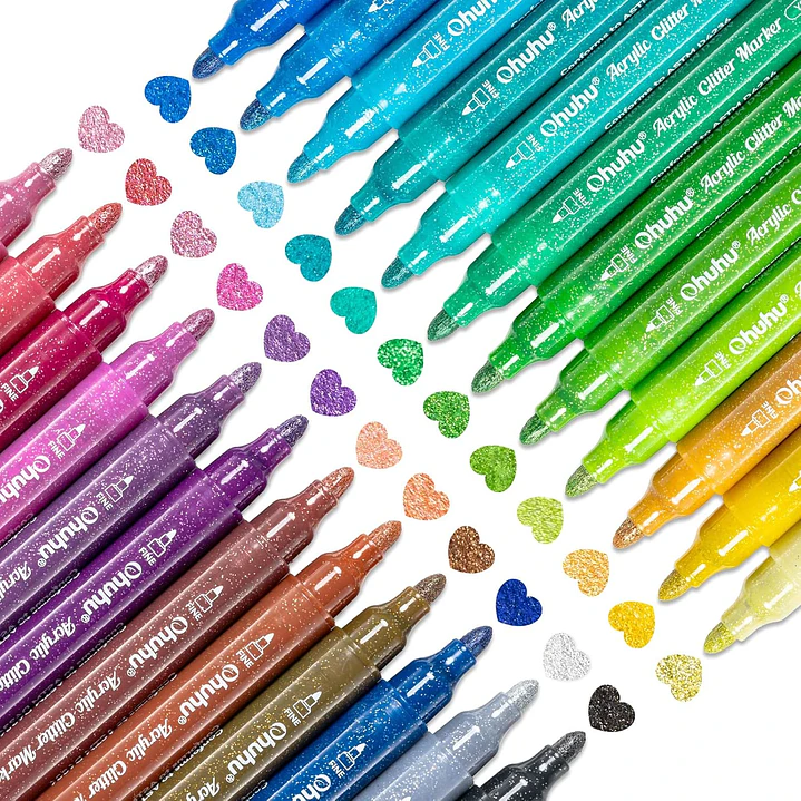 24 Marcadores Glitter Tinta Acrílica Punta Gruesa Ohuhu  1