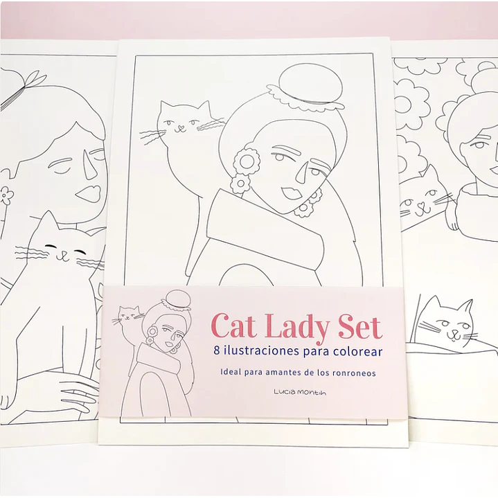 CAT LADY SET LÁMINAS PARA COLOREAR LUCIA MONTIH 1