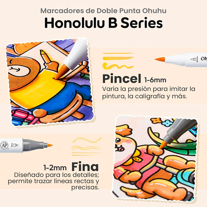 HONOLULU B SET 48 MARCADORES ALCOHOL + COLORING BOOK OHUHU 3