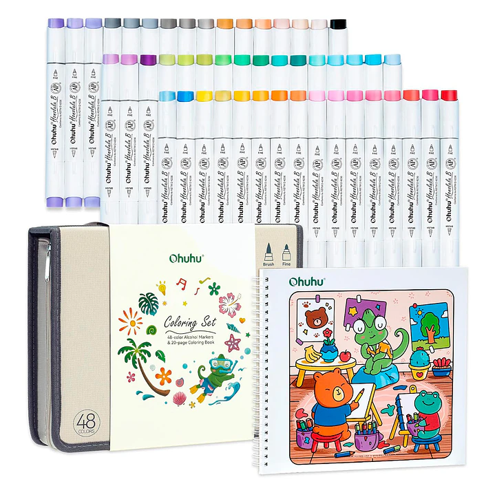 HONOLULU B SET 48 MARCADORES ALCOHOL + COLORING BOOK OHUHU 1
