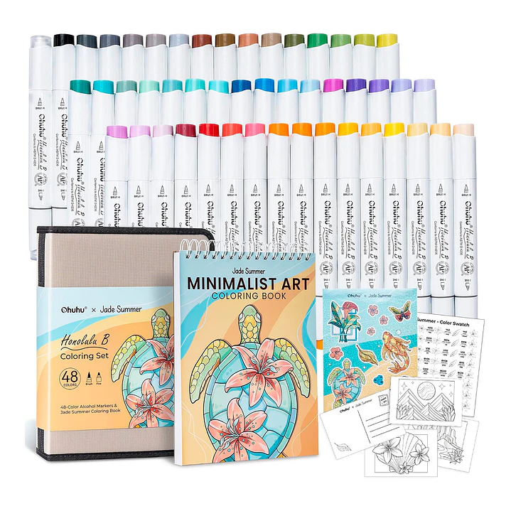 Ohuhu x Jade Summer Coloring Set 48 Marcadores base alcohol +  Coloring Book  1