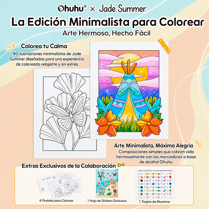 Ohuhu x Jade Summer Coloring Set 48 Marcadores base alcohol +  Coloring Book  8