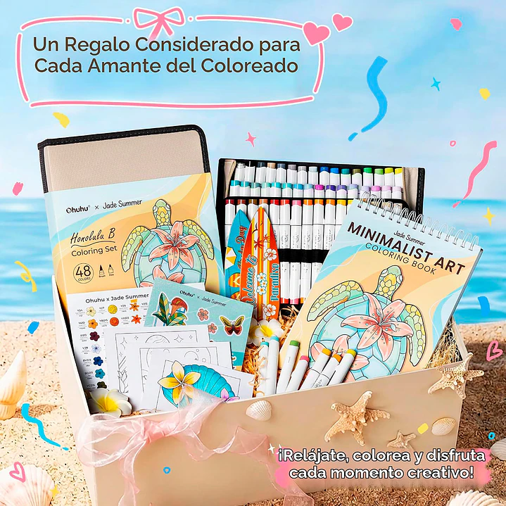Ohuhu x Jade Summer Coloring Set 48 Marcadores base alcohol +  Coloring Book  9