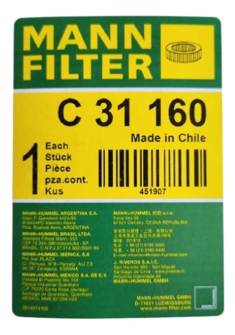 Filtro De Aire C31160 Mann Poer 2.0 Td 3