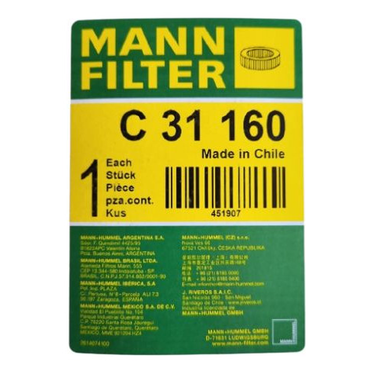 Filtro De Aire C31160 Mann Poer 2.0 Td 3